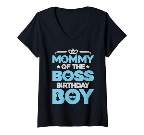 Damen Mommy of The Boss Geburtstagsparty-Outfit wie eine Boss-Mama T-Shirt mit V-Ausschnitt von Baby Like a Boss Birthday Family Outfits