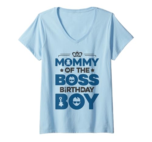 Damen Mommy of The Boss Geburtstagsparty-Outfit wie eine Boss-Mama T-Shirt mit V-Ausschnitt von Baby Like a Boss Birthday Family Outfits