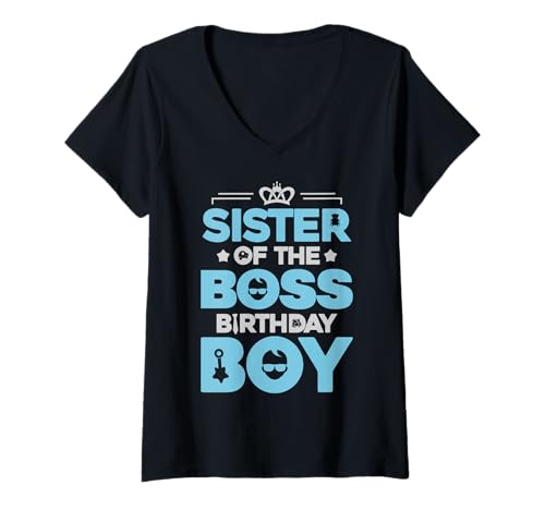 Damen Sister of The Boss Geburtstagsparty-Outfit wie eine Boss-Schwester T-Shirt mit V-Ausschnitt von Baby Like a Boss Birthday Family Outfits