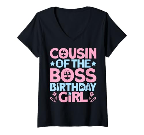 Damen Cousin of The Boss Geburtstagsfeier Outfit wie EIN Boss Cousin T-Shirt mit V-Ausschnitt von Baby Like a Boss Merch