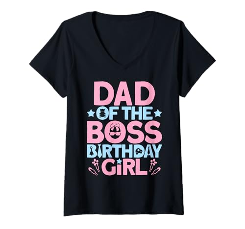 Damen Dad of The Boss Geburtstagsparty-Outfit Like A Boss Daddy T-Shirt mit V-Ausschnitt von Baby Like a Boss Merch