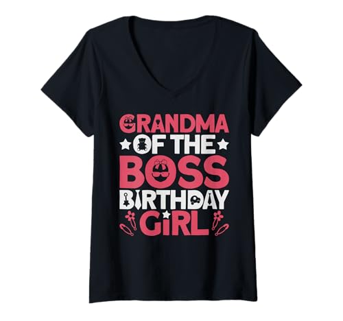 Damen Grandma of The Boss Geburtstagsparty-Outfit wie EIN Boss T-Shirt mit V-Ausschnitt von Baby Like a Boss Merch