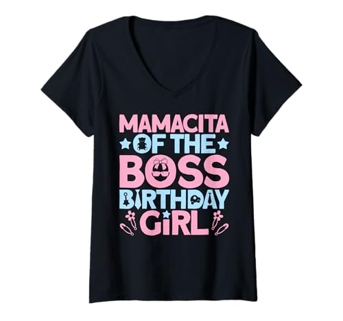 Damen Mamacita of The Boss Geburtstagsparty-Outfit wie eine Boss Mama T-Shirt mit V-Ausschnitt von Baby Like a Boss Merch