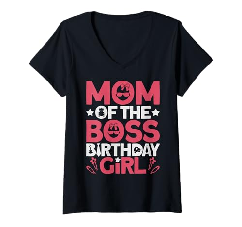 Damen Mom of The Boss Geburtstagsparty-Outfit wie eine Boss-Mami T-Shirt mit V-Ausschnitt von Baby Like a Boss Merch
