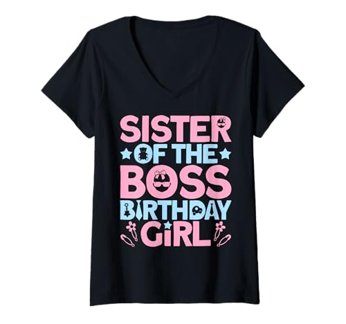 Damen Sister of The Boss Geburtstagsparty-Outfit wie eine Boss-Schwester T-Shirt mit V-Ausschnitt von Baby Like a Boss Merch