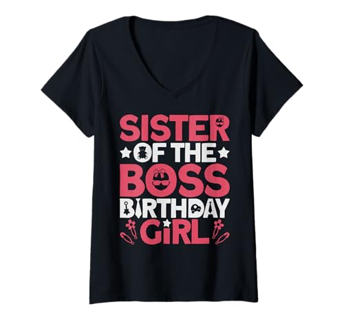 Damen Sister of The Boss Geburtstagsparty-Outfit wie eine Boss-Schwester T-Shirt mit V-Ausschnitt von Baby Like a Boss Merch