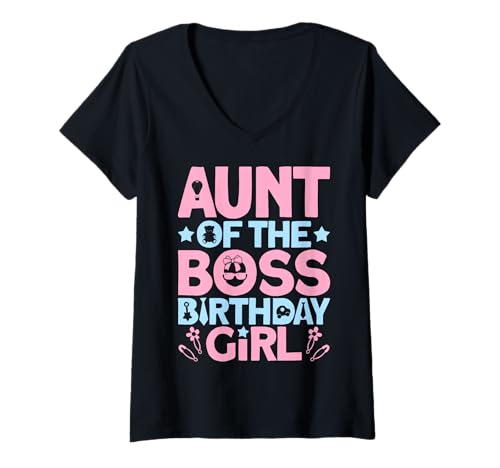 Damen Tante of The Boss Geburtstagsparty-Outfit wie eine Boss-Tante T-Shirt mit V-Ausschnitt von Baby Like a Boss Merch