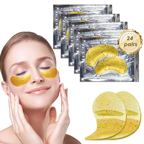 24 Paar Augenpads,Gold Kollagen Augenmaske Deep Hydration Feuchtigkeitsspendende Eye Pad Mask,Eye Patch Hydrogel,Gegen Augenringe Tränensäcke Falten Dunkle Kreise Puffiness(Goldener Sternenhimmel) von Baby Molove