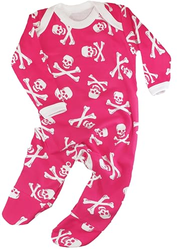 Baby Moo's Baby-Strampler mit Totenkopf und gekreuzten Knochen, für Jungen oder Mädchen, Alternative, Piraten-Strampler, Jolly Roger – Halloween, Gothic, rose, 3-6 Monate von Baby Moo's