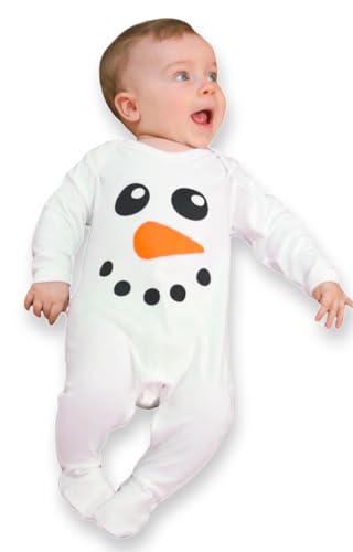 Baby Moo's Schneemann-Babys erstes Weihnachtsoutfit | Süßer Schneemann-Baby-Schlafanzug für Festliche Jungen und Mädchen (3–6 Monate) von Baby Moo's