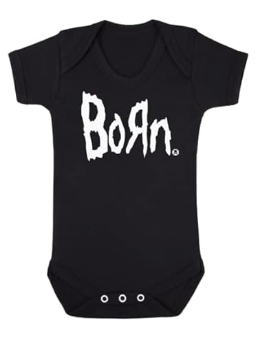 Baby Moo's BORN Nu-Metal Baby Strampler | Babyweste Musik Body Rock n Roll Baby Geschenkidee, Schwarz , 6-12 Months von Baby Moo's