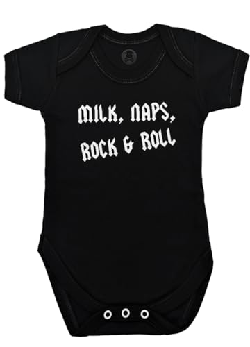 Baby Moo's Rock Baby-Strampler für Jungen oder Mädchen, 1 Milch, Nickerchen, Rock & Roll, Baby-Weste/Metall-Body – Babyparty-Geschenk, für Zwilling, neue Eltern oder 1. Geburtstag (6–12 Monate) von Baby Moo's