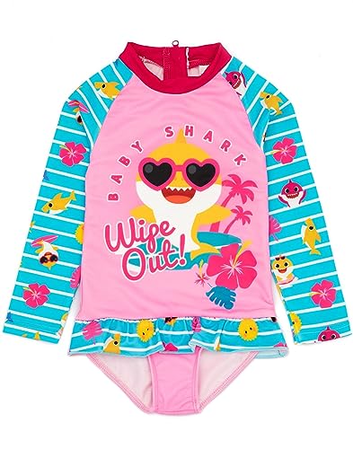 Baby Hai Badeanzug Girls Kleinkinder Pink Blue Song Langarm Schwimmkostüm 2-3 Jahre von Baby Shark