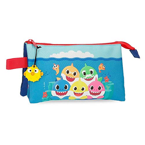Baby Shark Happy Family Dreifaches Federmäppchen Blau 22x12x5 cms Polyester von Baby Shark