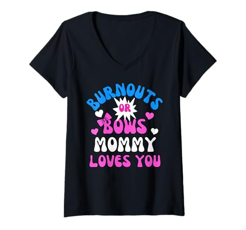 Damen Burnouts oder Bows Mama liebt dich Babyparty — Das Geschlecht wird enthüllt T-Shirt mit V-Ausschnitt Damen Burnouts oder Bows Mama liebt dich Babyparty — Das Geschlecht wird enthüllt T-Shirt mit V-Ausschnitt von Baby Shower Gender Reveal Party Mommy Mom Apparel