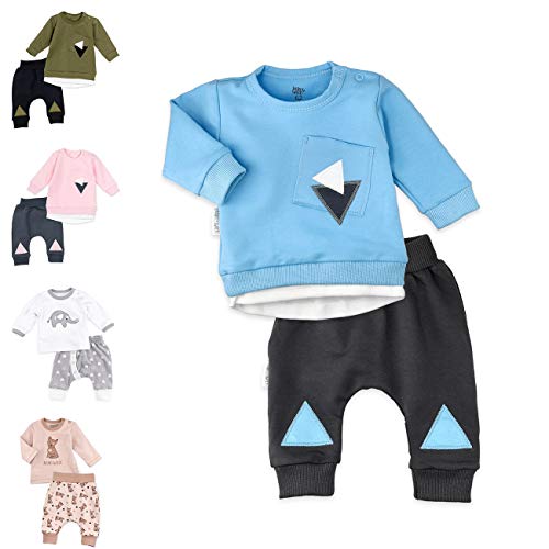 Baby Sweets® 2er Baby Set mit Baby Hose & Baby Langarmshirt für Jungen in Blau & Grau im Triangle-Motiv/Baby Bekleidungs Set aus Baumwolle/Baby Outfit in Größe: 0-3 Monate (62) von Baby Sweets