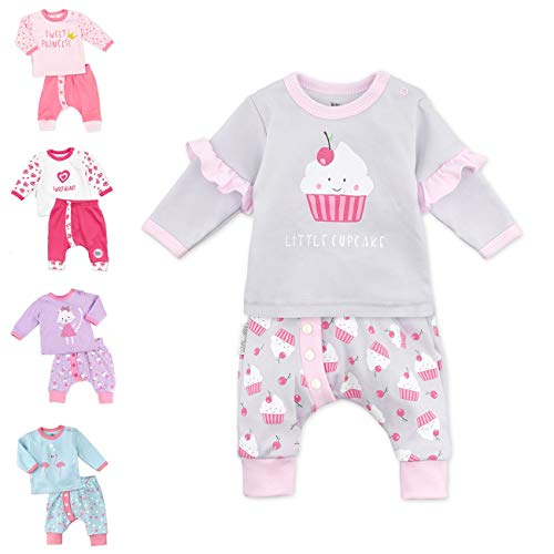 Baby Sweets® 2er Baby Set mit Baby Hose & Baby Langarmshirt für Mädchen in Rosa & Grau im Cupcake-Motiv/Baby Kleidung Set aus Baumwolle/Baby Outfit in Größe: 9-12 Monate (80) von Baby Sweets