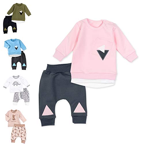 Baby Sweets® 2er Baby Set mit Baby Hose & Baby Langarmshirt für Mädchen in Rosa & Grau im Triangle-Motiv/Baby Kleidung Set aus Baumwolle/Baby Outfit in Größe: 0-3 Monate (62) von Baby Sweets