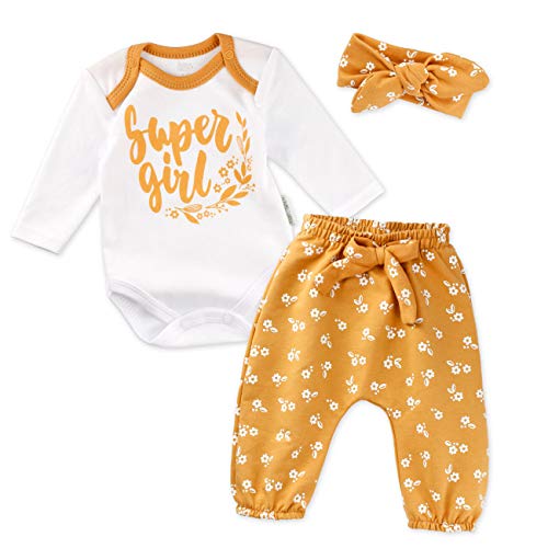 Baby Sweets® 3er Baby-Erstausstattung-Set Good Girl für Mädchen mit Langarm-Body, Hose und Haarband in Weiß-Gelb als Baby-Bekleidungsset für Neugeborene und Kleinkinder/Größe 68 (3-6 Monate) von Baby Sweets