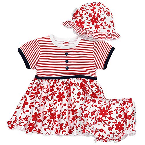 Baby Sweets® 3er Baby-Set Kleid, Pumphose & Baby-Mütze/Newborn Babykleidung Mädchen in Rot-Weiß-Blau/Babykleid als Sommer-Baby-Outfit/Taufkleid Neugeborene & Kleinkinder Größe 3-6 Monate (68) von Baby Sweets