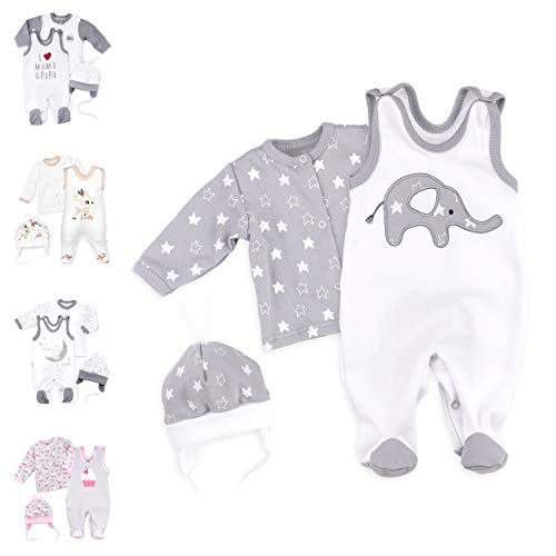 Baby Sweets® 3er Baby Set mit Strampler, Baby Langarmshirt & Babymütze für Jungen & Mädchen in Grau Weiß/Baby Baby Kleidung Set im Elefanten-Motiv für Neugeborene & Kleinkinder Größe: 6 Monate (68) von Baby Sweets