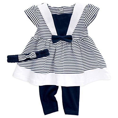 Baby Sweets® 3er Babyset Kleid, Baby-Leggings & Baby-Haarband/Newborn Babykleidung Mädchen Weiß-Blau/Babykleid Baby-Outfit mit Streifen/Taufkleid Neugeborene & Kleinkinder / 9-12 Monate (80) von Baby Sweets