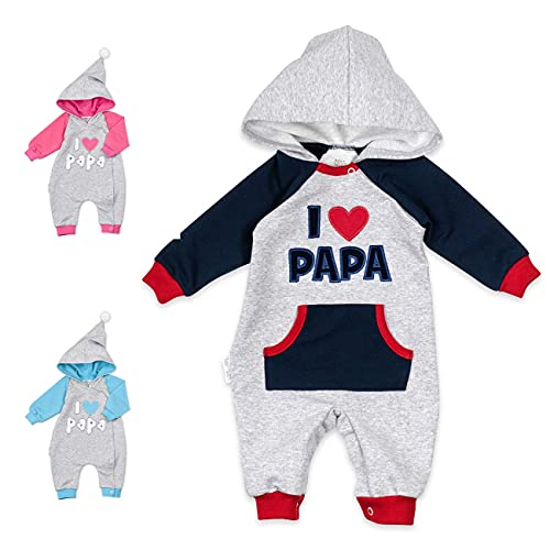 Baby Sweets® – Baby Overall mit Kapuze/Baby Strampler mit Motiv I LOVE PAPA/Walkoverall Baby für Mädchen und Jungen/Walkanzug für Neugeborene & Kleinkinder/Größe 3-6 Monate (68) von Baby Sweets