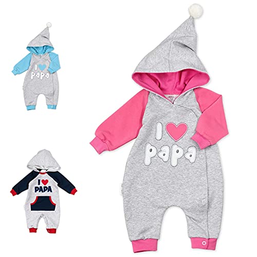 Baby Sweets® – Baby Overall mit Kapuze/Baby Strampler mit Motiv I LOVE PAPA/Walkoverall Baby für Mädchen und Jungen/Walkanzug für Neugeborene & Kleinkinder/Größe Newborn (56) von Baby Sweets