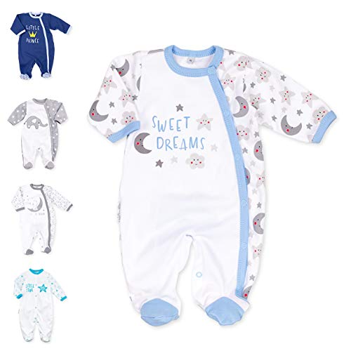 Baby Sweets® Baby Strampler für Jungen/Baby-Overall in Weiß Grau Hellblau als Schlafanzug und Babystrampler im Sonne Mond Sterne-Motiv für Neugeborene und Kleinkinder in der Größe: 6 Monate (68) von Baby Sweets