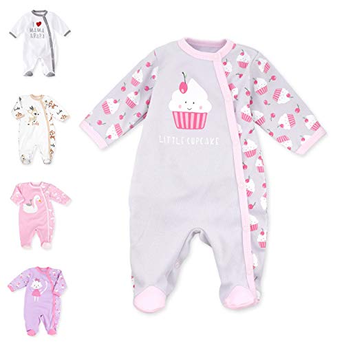 Baby Sweets® Baby Strampler mit Füßen für Mädchen/Baby-Overall in Rosa Grau als Schlafanzug und Babystrampler im Cupcake-Design für Neugeborene und Kleinkinder in der Größe: 6-9 Monate (74) von Baby Sweets