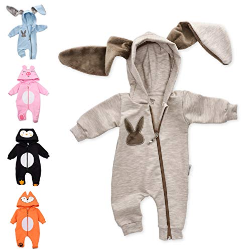 Baby Sweets® Tier Walkoverall Baby Unisex braun im Motiv: Hase/Baby Overall als Baby Strampler mit Kapuze für Neugeborene & Kleinkinder in der Größe 0-3 Monate (62) von Baby Sweets