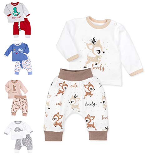 Baby Sweets® Unisex 2er Baby Set mit Baby Hose & Baby Langarmshirt für Mädchen & Jungen/Baby Outfit in Braun & Beige im Reh-Motiv/Baby Kleidung Set aus Baumwolle in Größe: 12 Monate (80) von Baby Sweets