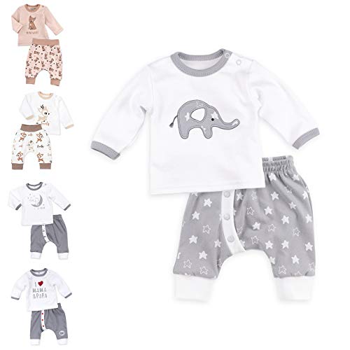 Baby Sweets® Unisex 2er Baby Set mit Baby Hose & Baby Langarmshirt für Mädchen & Jungen/Baby Outfit in Grau & Weiß im Elefant-Motiv/Baby Kleidung Set aus Baumwolle in Größe: 9 Monate (74) von Baby Sweets