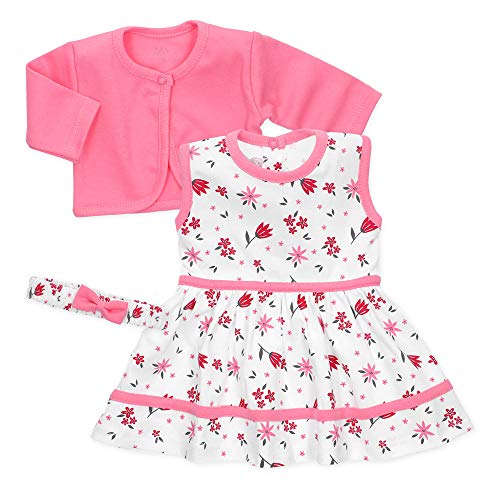 Baby Sweets 3er Baby-Set Kleid, Baby-Strickjacke & Baby-Haarband/Newborn Babykleidung Mädchen Rosa-Weiß/Babykleid Sommer-Baby-Outfit/Taufkleid Neugeborene & Kleinkinder Größe Newborn (56) von Baby Sweets