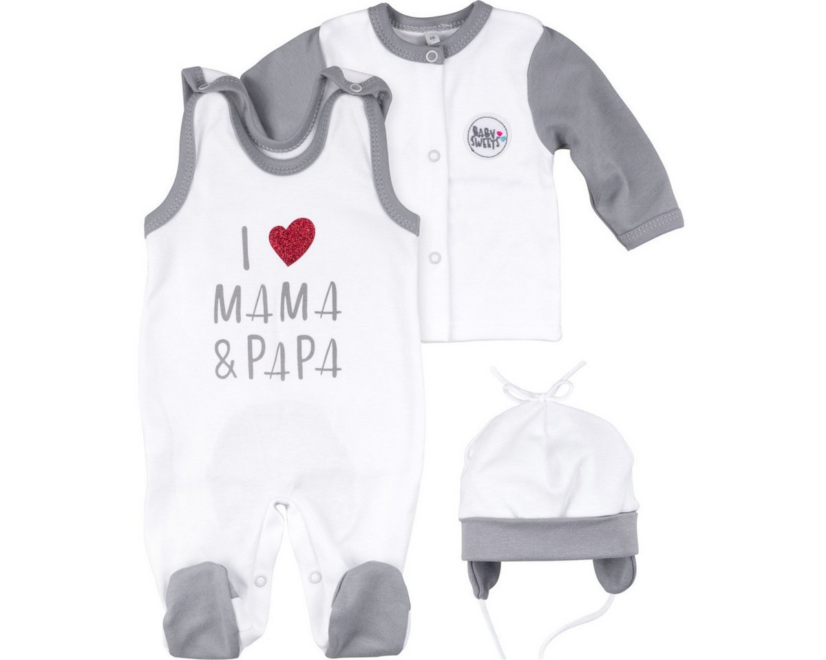 Baby Sweets Body I love Mama & Papa Unisex Kinder (3-tlg) Baby Outfit, Geschenkset, Erstausstattungsset, Babyerstausstattung von Baby Sweets