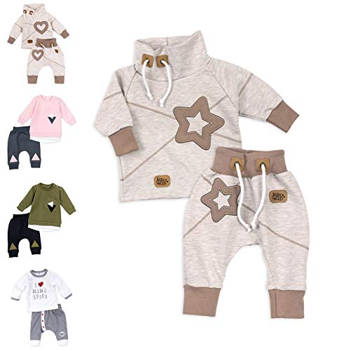 Baby Sweets Koala Baby Set Hose und Shirt Unisex Motiv: Star Baby Outfit mit Sternen-Applikationen, 62, Star (Braun Beige) von Baby Sweets