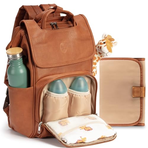 Baby Uma Wickeltasche mit Wickelunterlage - Wickelrucksack mit isolierten Flaschenhaltern, Windeltasche mit großer Kapazität für Unterwegs, Kunstleder Wickeltasche Kinderwagen, Rucksack mit Laptopfach von Baby Uma