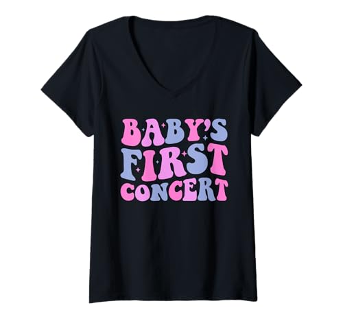 Damen Baby's First Concert Mom to Be Funny Retro Groovy Schwangerschaft T-Shirt mit V-Ausschnitt von Baby's First Concert Groovy Pregnant Mom To Be