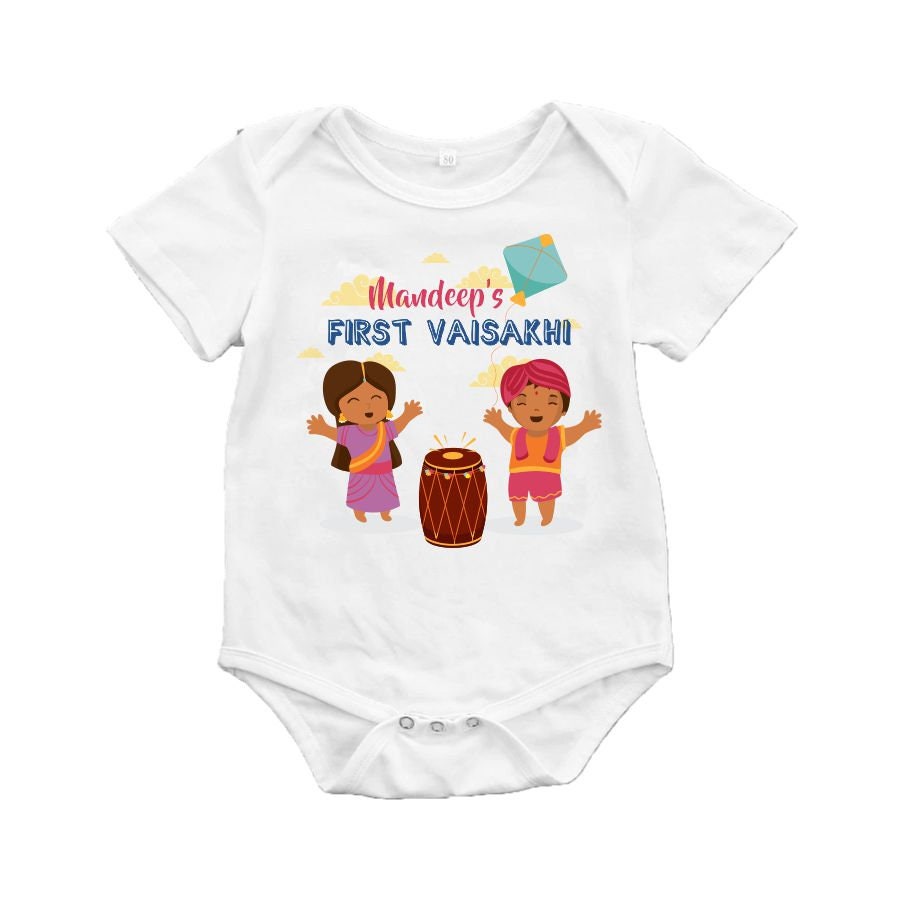 Personalisierter Erster Vaisakhi Babygrow, Baisakhi, Tshirt, Bodysuit, Schlafanzug, Strampler, Geschenk, Vaisakhi, Punjabi, Sikh Festival von BabyAntics