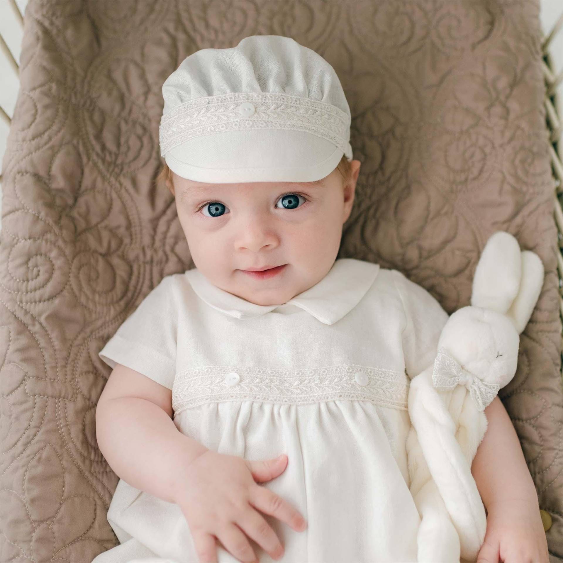 Muster | Baby Jungen Taufe Outfit "Oliver' Elfenbeinfarbener Leinen Strampler von BabyBeauandBelle