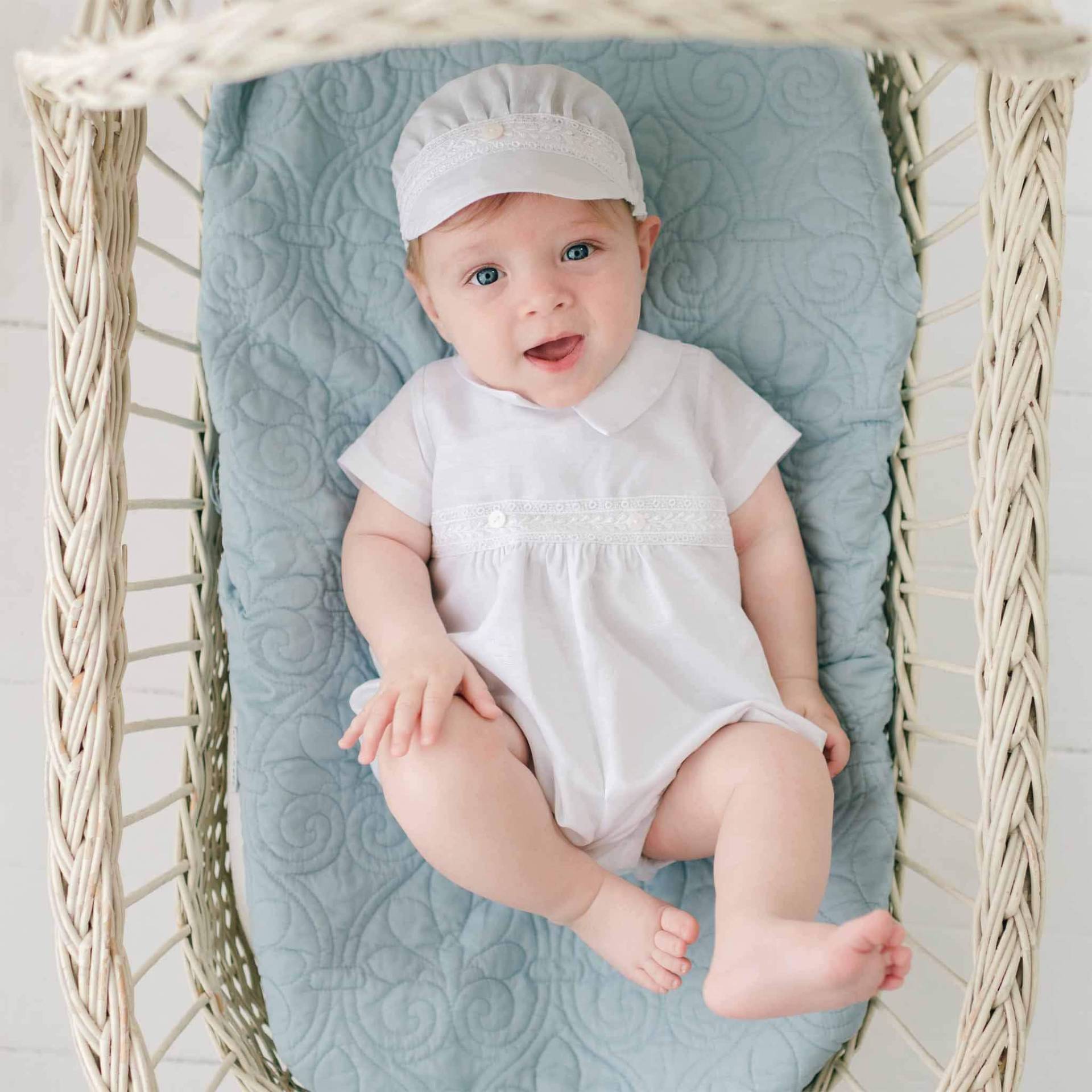 Muster Verkauf | Baby Junge Taufe Strampler "Oliver Weiss' Leinen Jungen Tauf Segen Outfit Neu Mit Mängeln - Schlussverkauf von BabyBeauandBelle