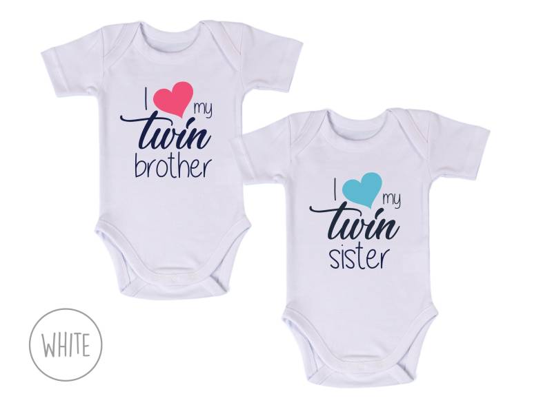 Geschenke Für Zwillingsjungen Und -Mädchen, Ich Liebe Meinen Zwilling, Set Mit 2 Passenden Bodys, Zwillings-Babyparty, Jungen-Mädchen-Zwillinge von BabyBodysuits