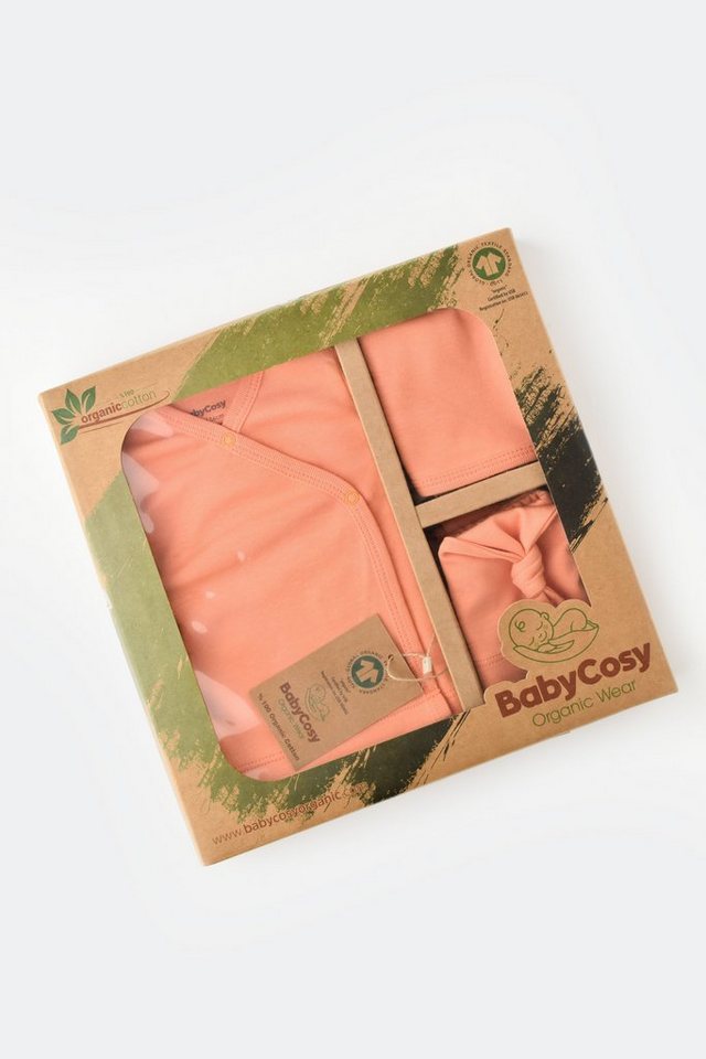 BabyCosy Erstausstattungspaket Organic Erstaustattungspaket Set (5 Teiliges Set, mit Oberteil, Langarmshirt, Pant, Sabber Tuch und Mütze) aus Bio Baumwolle von BabyCosy