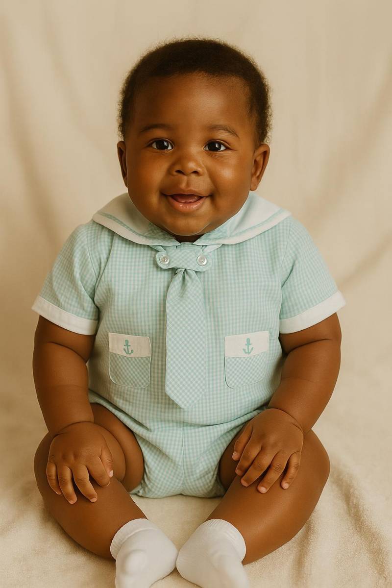 1950 Nannette Aqua Kariert Nautical Sailor Windel-Set - Mit Plastik Unterfüttert Gr.3 6 Meter von BabyDresser