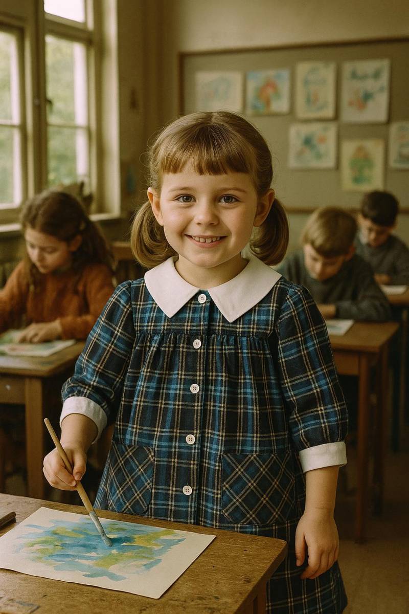1950S Blau Kariertes Weißes Kleid Mit Manschetten Und Kragen Große Taschen Schulkleid - Sz 4T von BabyDresser