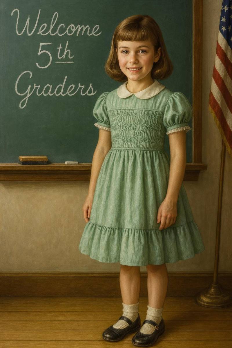 1960S Seltene Polly Flinders Hand Gesmokt Mintgrüne Spitze Besetzte Puffärmel Und Weiße Krawatte - Gr.10 von BabyDresser