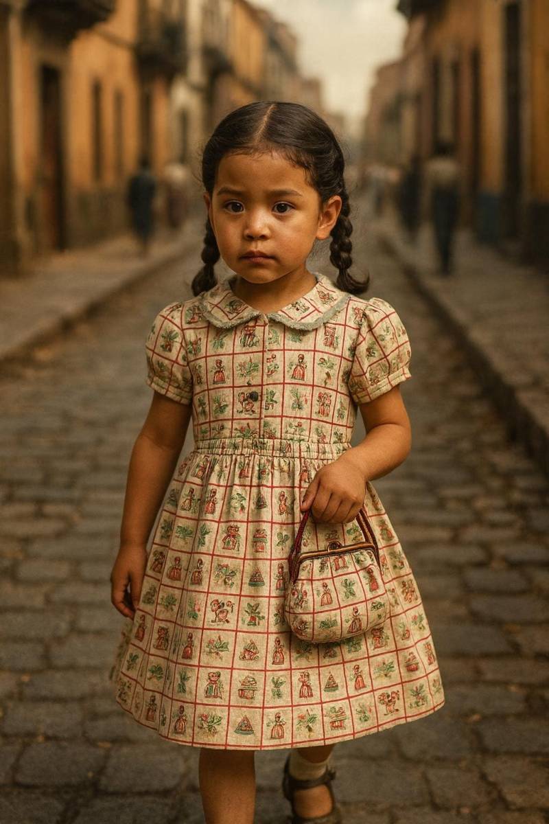 Authentic Rare 1935 Lot Mexikanisch Inspiriertes Mädchenkleid Mit Passender Handtasche Und Spiegel Herkunft - Sz. 4 Bis 5J von BabyDresser