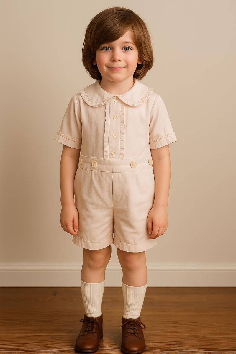 Edwardian Ära Seltene Blassrosa Mit Rüschen, Handbestickt, Mop Knöpfe, Zweiteiliger Strampler - Unisex 5 Bis 6Yr von BabyDresser