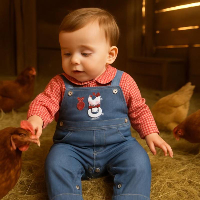 Vtg 1960 Tiny Tots Lil Duck Play Set - Denim Blauer Overall Rot Kariertes Hemd Sz. 12 18 Uhr von BabyDresser