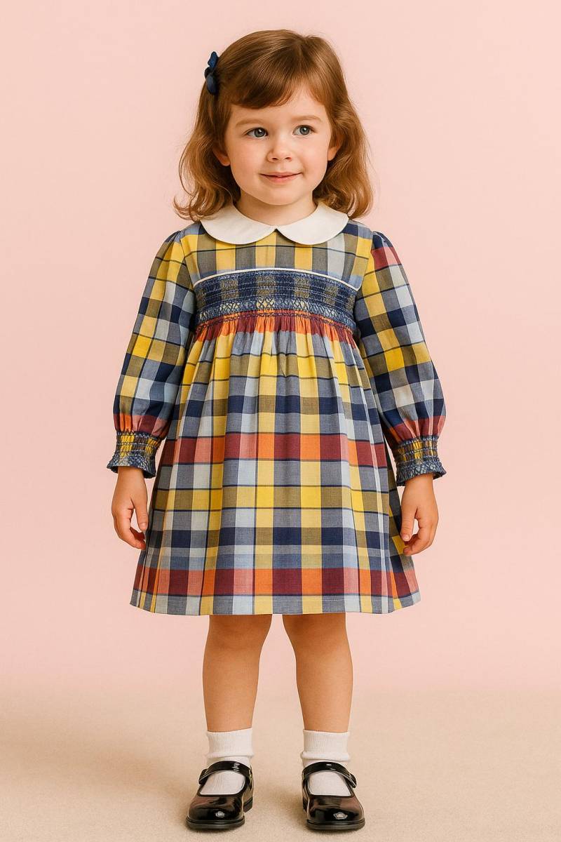 Vtg 1960Er Jahre Kariert Gelb Blau Weiß Rosa Kleinkind Kleid Bubikragen - Gr. 3T von BabyDresser